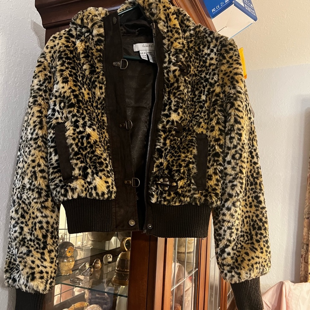 Zara animal print furry jacket M new without tags